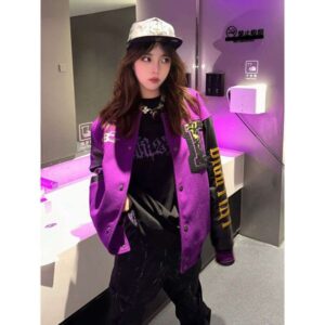 Plus Size 150kg American High Street Baseball Unisex Autumn Embroidered Vintage Couple Loose Jacket