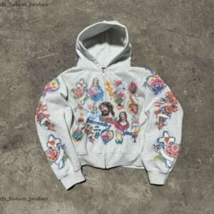 High Quality Y2k Retro Black Risen King Cropped Zip Up Hoodie Gothic Graphic Washed Hoodies for Men Women Sweatshirt Streetwear cad