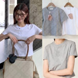 Designer Clothes Women Femme Short Slim Tshirt Gray pink Tee Shirts Summer Daily Outfit Woman T Shirt Cotton Tees Top