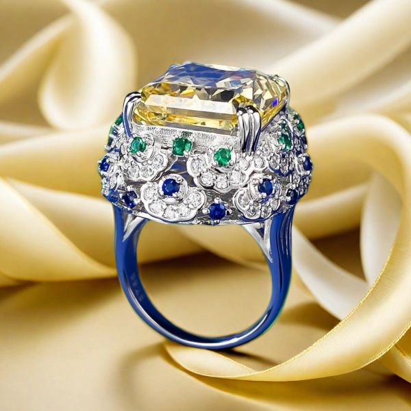 14*16 Radien Ice Flower cut Princess Ring S925 sterling Silver Deluxe inlay 15CT Crystal Yellow High-Carbon Diamond noble royal exclusive classic fashionable ring