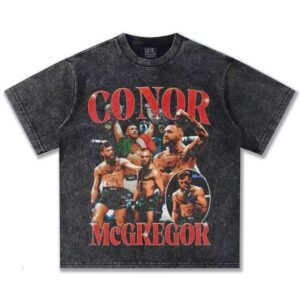 2025 Conor McGregor Washed Vintage Direct Print Small Collar Short Sleeve Oversized Fit Crossover 100% Cotton T-Shirt