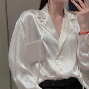 Women Silk Shirts Blouses Mens Designer Tshirts with Letters Embroidery Fashion Long Sleeve Tee Shirts Casual Tops Clothing Black White