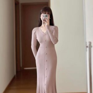 Womens Dresses Casual Dresses New French design Knitted tight brooch with diamond inlay Sexy Mature banquet