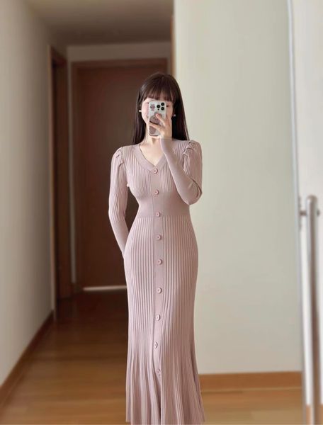 Womens Dresses Casual Dresses New French design Knitted tight brooch with diamond inlay Sexy Mature banquet