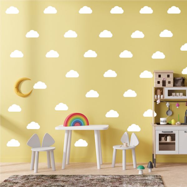 30x22cm White Cloud Wall Stickers Cartoon Bohemian Style Self-adhesive Bedroom Diy Kindergarten Childrens Room Decoration Wallpaper
