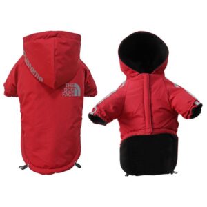 Designer Dogs Clothes The Face Apparel Winter Coat Warm Windproof Pet Hoodie With Reflective Letters Cold Weather Pets Jacket for Small Medium Dog Red XXL A158