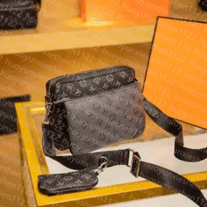 Designer bags men 3pcs Trio Leather Black Flowers Messenger Purse Crossbody Bags Shopping Bag Plain Shoulder bag Handbags Women Wallets purse tote bag