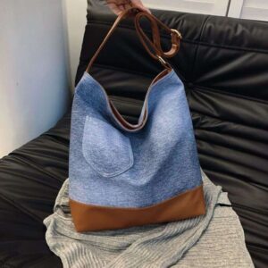 Denim bag splicing armpit bag large capacity female Joker shoulder bag Tote bag Crossbody bag