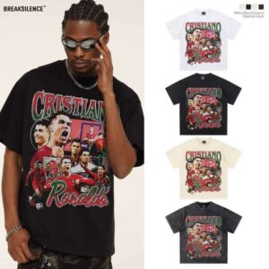 2025 Cristiano Ronaldo Portugal Football Short Sleeve Cross-Country Casual Washed Heavyweight 210g Pure Cotton T-Shirt
