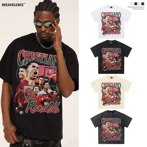 2025 Cristiano Ronaldo Portugal Football Short Sleeve Cross-Country Casual Washed Heavyweight 210g Pure Cotton T-Shirt