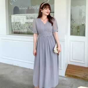 Extra large chiffon 240 pounds fat mm new year V-neck hip-covering fairy slim loose skirt 2360