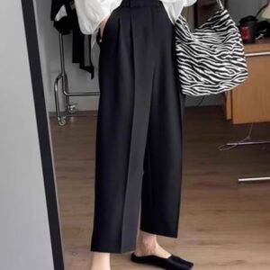 Plus size, summer suit pants for women, high waisted straight leg vertical pear shaped figure pants 3511