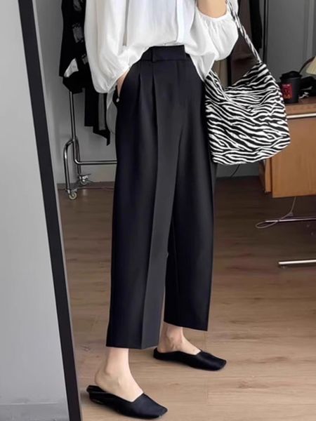 Plus size, summer suit pants for women, high waisted straight leg vertical pear shaped figure pants 3511