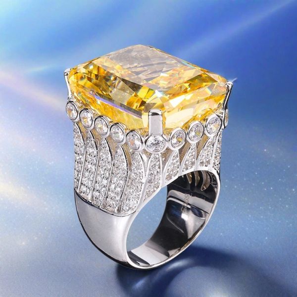 80CT luxurious King Queen Ring S925 sterling silver 18*23 cultivated high-carbon diamond noble dazzling heavy industry sparkling ice flower cut unique ring