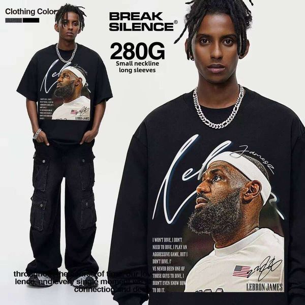 James USA Team Basketball Print Crossover 100% Cotton Knit 280g Short Sleeve Men's Casual T-Shirt