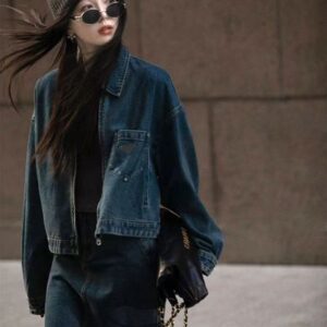Womens Jacket Denim Coats Jackets With Letter Zippers Coat Jeans Windbreaker Long Sleeves Shirts Short Coats S-XL