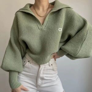 Women Pullover Fitness Autumn Sweater Woolen Knit Outdoor Jogging Loose Womens Long Sleeve Aloness Sweatshirts Turn-Down C