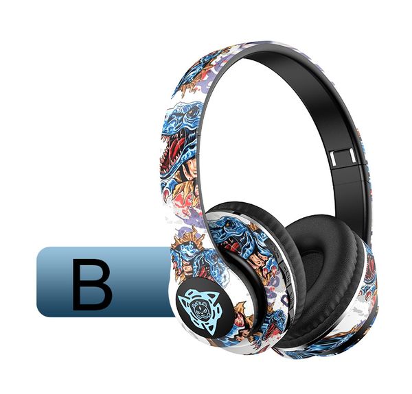 New Graffiti Wireless Bluetooth Gaming Headset Stereo Over-Ear Headphones Led Light Emitting Game Wireless Plug In Card Headset