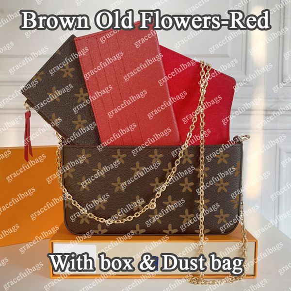 Designer Bag Fashion Women's Shoulder Bag High Quality Luxury Crossbody Bag Classic Old Flower Leather Removable 3 in 1 Retro Metal Chain Wallet Black Embossed Purse