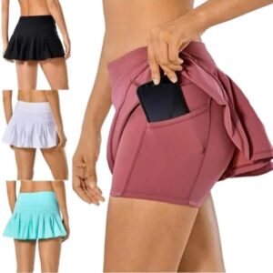 Tennis Skirts Pleated Yoga Skirt Gym Clothes Women Running Fitness Golf Pants Shorts Sports Back Waist Pocket Zipper
