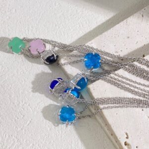 Elegant Double-Sided Faceted Crystal Pendant Necklace Candy Color Transparent Gemstones Gold Plated Brass Fashion Jewelry 43cm+2.4cm Extension