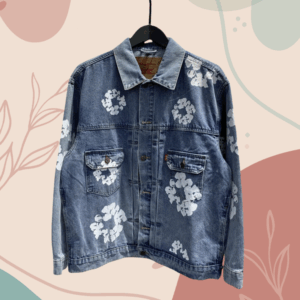 Unisex Casual Jean Outerwear Set Featuring Trendy Graffiti Design