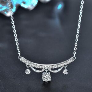 Princess Style S925 Silver Bell Pendant Necklace with Moissanite Charm for Women Gift Jewelry
