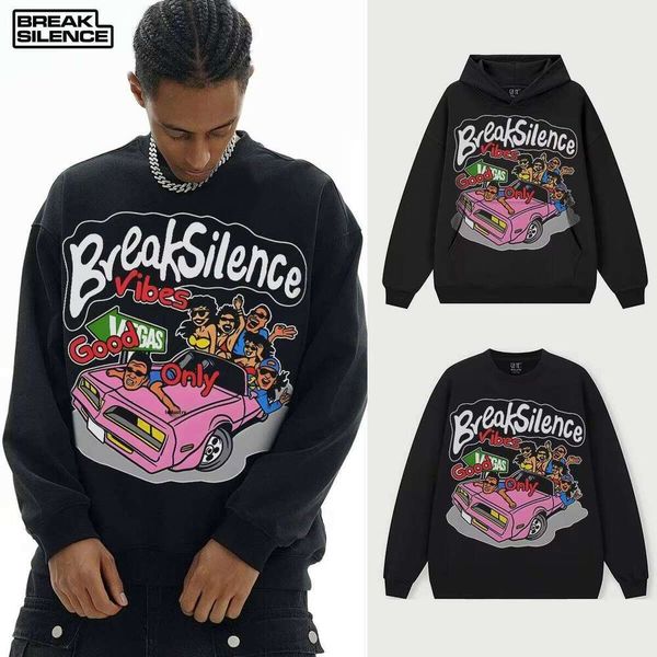 Hooded Pullover Autumn Winter Fun Print Solid Color Men's Street Heavy Sweatshirt