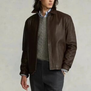 Workwear Inspired Men Jacket Small Horse Embroidery Lightweight Vintage Coat Zip Up Style Khaki Bomber Utility Outerwear Streetwear Comfortable Fit Casual Wear