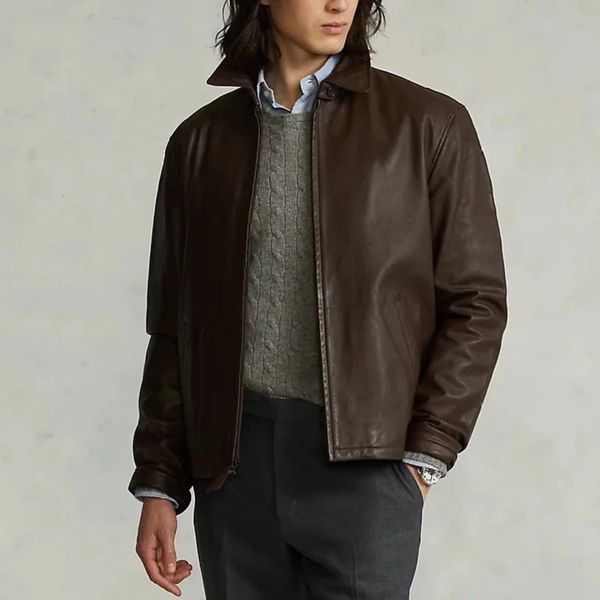 Workwear Inspired Men Jacket Small Horse Embroidery Lightweight Vintage Coat Zip Up Style Khaki Bomber Utility Outerwear Streetwear Comfortable Fit Casual Wear