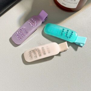 Hairband with letter pattern set with diamonds, jelly-colored duckbill-shaped hair clip for detangling unruly hair