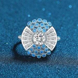 Chic Ladies' Jewelry Piece: Stunning Blue Gemstone Accent Ring Crafted from Premium Silver Alloy