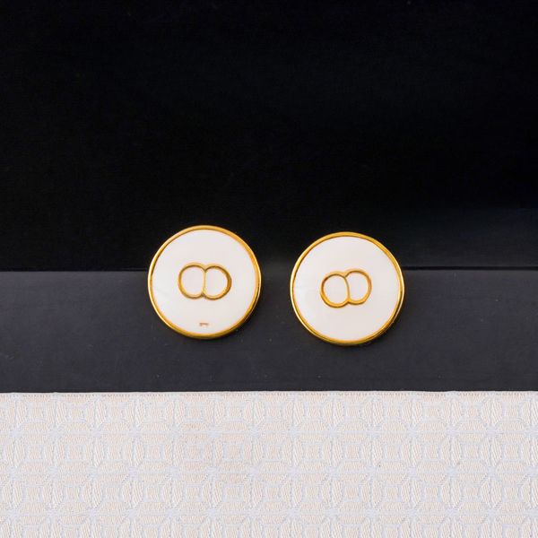 Never Fading Round Designer Ear Stud Earrings Pearl Real Gold Brass Copper Stamp Letter Earring Fashion Womens Elegance Wedding Party Jewelry Accessories F77