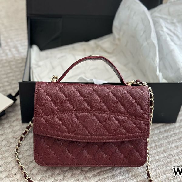 25C Designer Women Mini Backpack Bag Caviar Leather Embroidery Diamond Lattice Shoulder Matelasse Chains Tote Handbag with Handle Square Wallets Sacoche 18x13cm