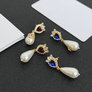 Designer Women's Earrings Droplet Shaped Pearl Earring Exquisite Diamond Charm 2 Colors