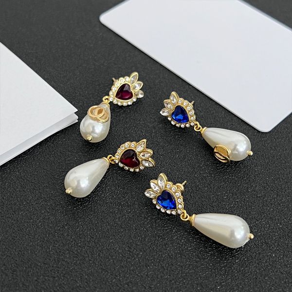 Designer Women's Earrings Droplet Shaped Pearl Earring Exquisite Diamond Charm 2 Colors