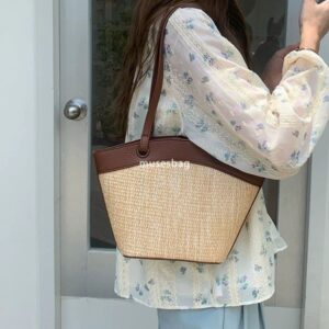 French Women Fashion Retro Large Capacity Vacation Beach Style Leisure and Western Style Versatile Vegetable Basket Single Shoulder Bag Fashion Woven Bag