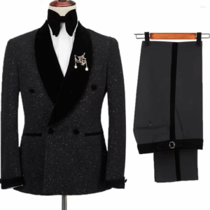 Men's Suits Men 2 Pieces Shining Jacket With Black Pants Set Veet Shawl Collar Wedding Groom Tuxedos Double Breasted Dress