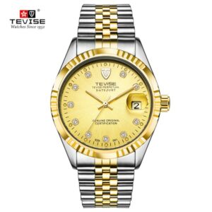 TEVISE Mechanical Watchs Men Waterproof Business Calendar Watch, a Simple Stainless Steel Designer Mens Watch Luminous Automatic Wristwatch T011 629-001