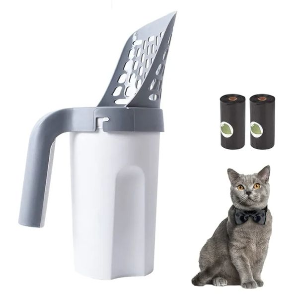 New ntegrated cat ltter shovel detachable trash can wth garbage bag large capacty household pet poop shovel artfact
