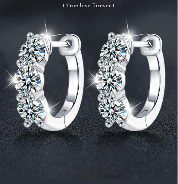 S925 Sterling Silver Moissanite Round Hoop Earrings - Hypoallergenic, Sparkling Diamond Studs for Women.