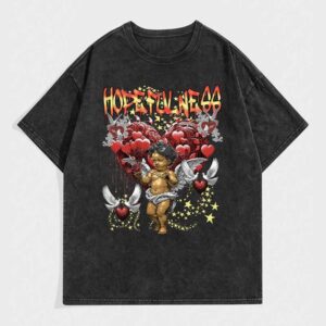 Washed Short Sleeve Oversize American High Street Vintage Pure Cotton Little Angel T-Shirt Trendy