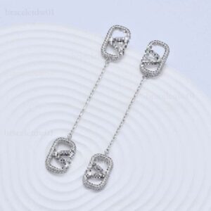 Showpiece Diamond Inlay, Silver Long Earrings, V-shaped Letters, Highly Popular Item, Women's Jewelry Designer, Valentine's Day, European-american Style