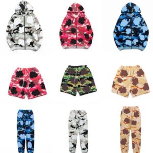 Men's Tracksuits Designer Cotton Flower Camouflage Cotton Flower Wreath Zipper Hoodie Sweatshirt Pants Male Female Couple