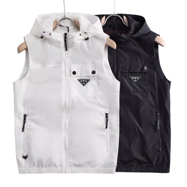 GG-P-R-A Designer Brands Mens Fashion Tank Top Casual Trendy 2025 New Pocket Versatile Zip Up Slimming Hooded Vests Coats Close-fitting Sleeveless Vest Jacket