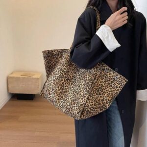 Best Evening Bags Super High Capacity Women Fashion Leopard Print Canvas Rucksack Shoulder Totes Bag Woman Female Handbag Purse Travel Satchel