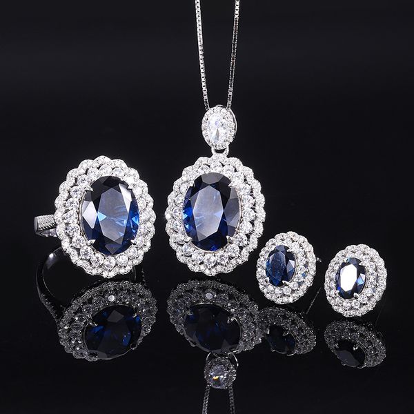 Chic S925 Sterling Silver Tanzanite-Looking Ornament Ensemble Featuring a Variety of Pieces