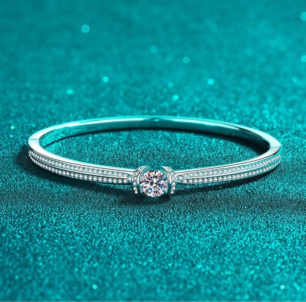 Double Row Moissanite Tennis Bracelet 925 Sterling Silver Platinum Plated Bangle for Women Elegant Sparkle Gift Jewelry