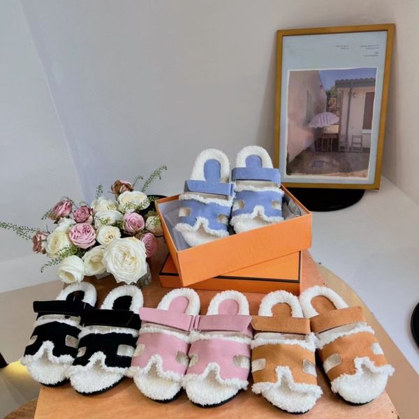 New Fashion Men's Slippers Designer Top Grade Woolen Shoes Outdoor Beach Shoes Rubber Cowhide Flat Bottom Flip Flop Herringbone Thermal and Non slip 36-45