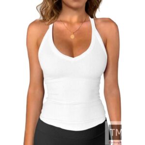 Workout Tops for Women Racerback Basic Tank Summer 2024 Camisole V Neck Slim Fit Ribbed Sleeveless